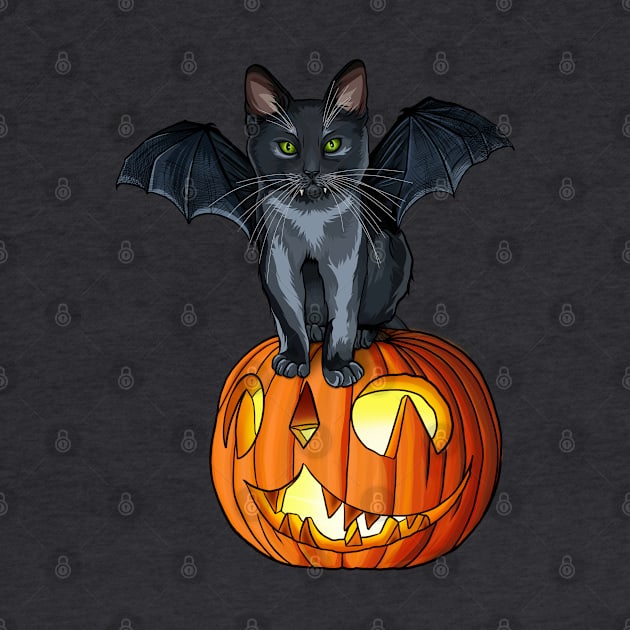 Halloween Vampurr Bat Cat Sitting on a Cat-O-Lantern by CarleahUnique